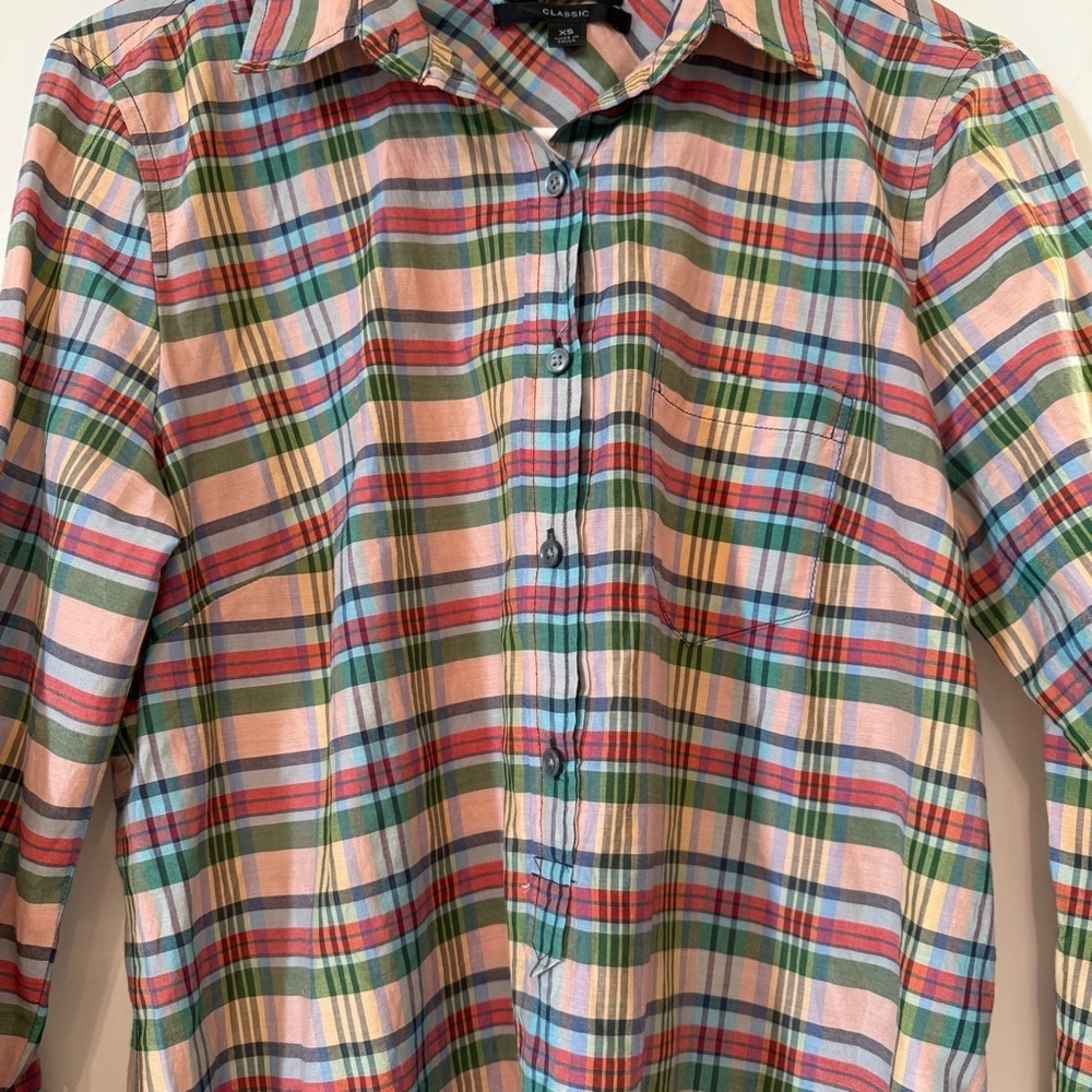 J. Crew Classic Pink Plaid Silk and Cotton Preppy Women’s Shirt - Picture 5 of 11